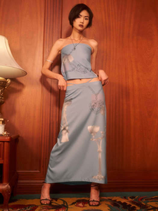 Bold Jewel Printed V-String Skirt Dusty Blue