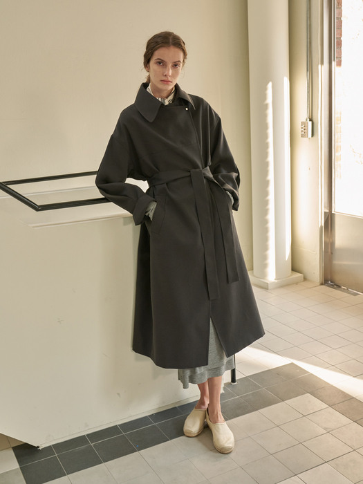 Belted long coat (charcoal)