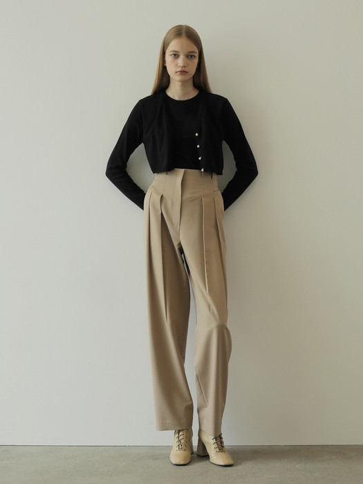 HIGH WAIST BELT PANTS/BEIGE