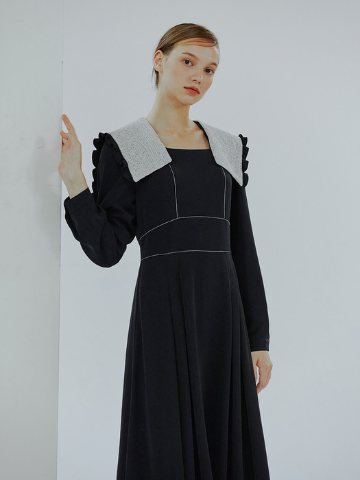 Detachable Sailor Collar Dress, Black