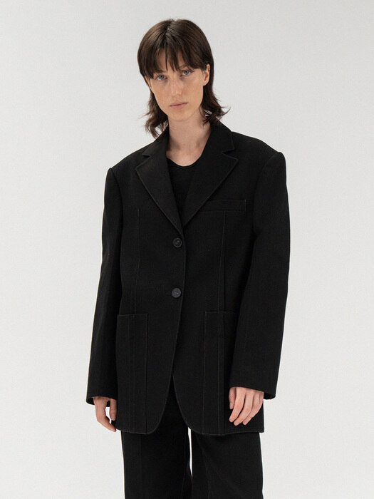 cotton stitch over-fit  jacket (black)