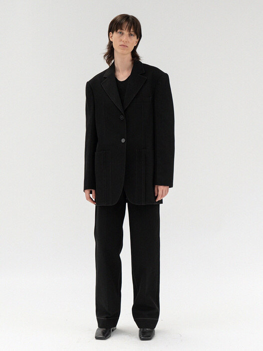 cotton stitch over-fit  jacket (black)