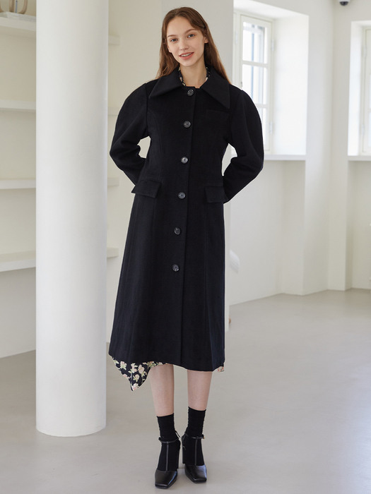 voluminous sleeve wool coat BK