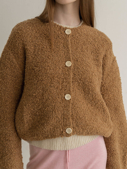 Round Fit Boucle Cardigan - Camel