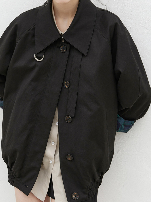 ANDY Cotton Twill Blouson Trench Coat_Black