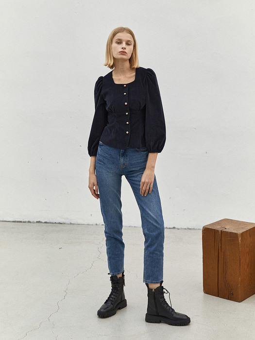Fitted Corduroy Blouse_Navy
