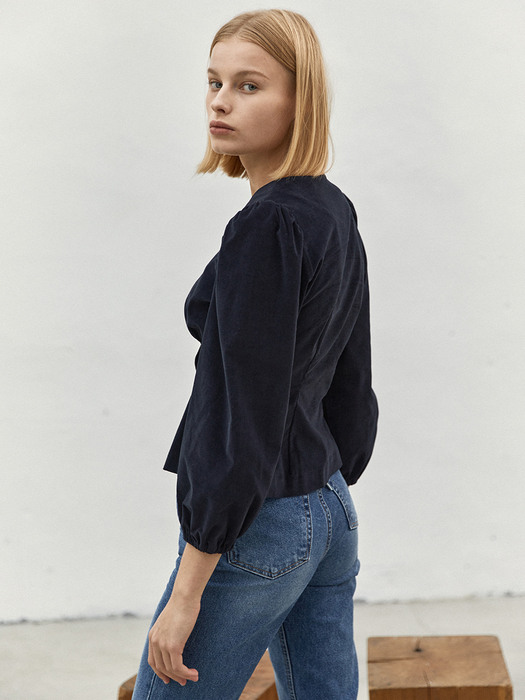 Fitted Corduroy Blouse_Navy