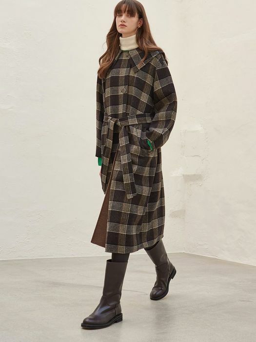 CAPE COLLOR HANDMADE COAT_BROWN CHECK