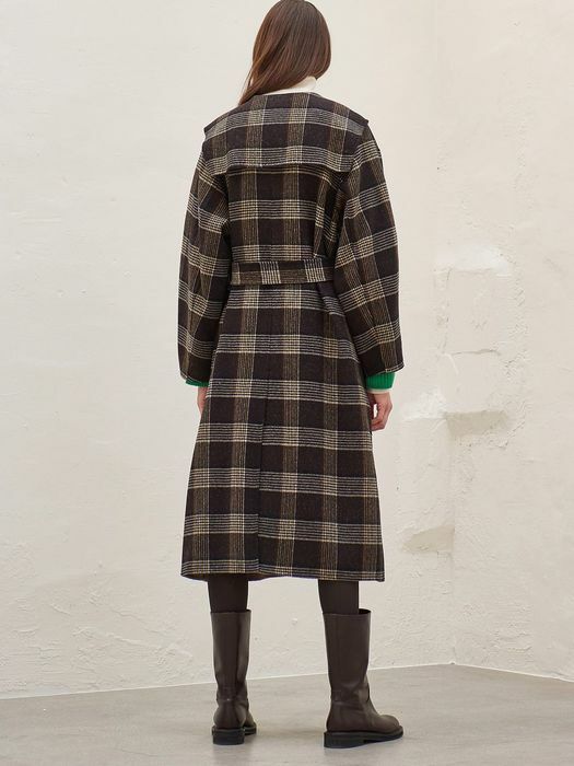 CAPE COLLOR HANDMADE COAT_BROWN CHECK