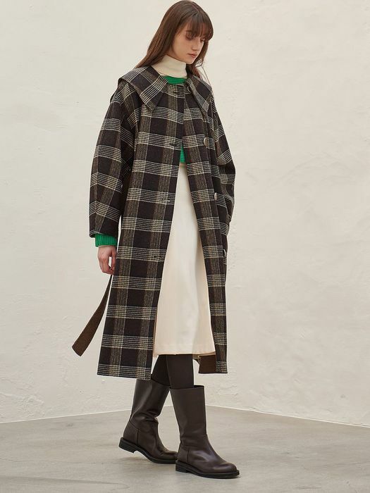 CAPE COLLOR HANDMADE COAT_BROWN CHECK