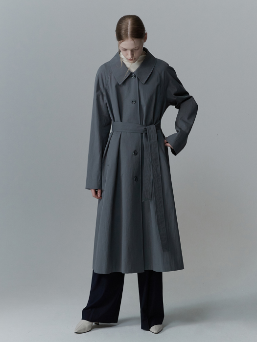 WIDE COLLAR BELTED TRENCH COAT GY