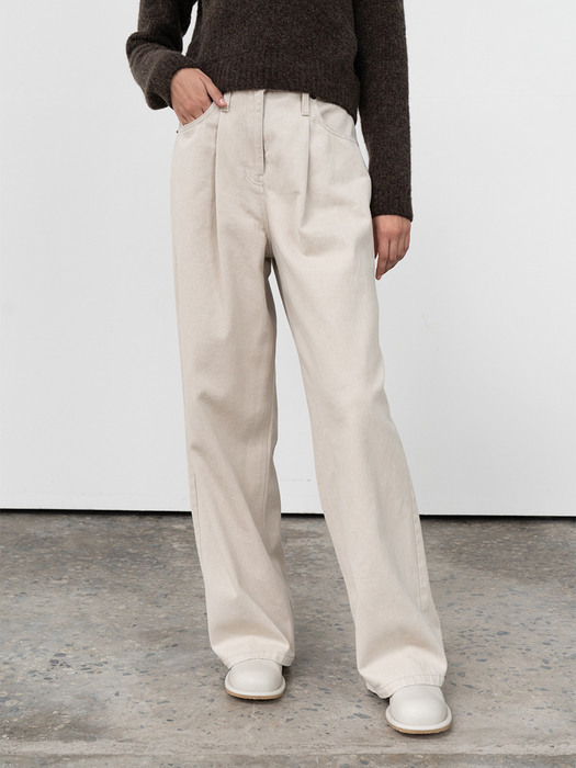 pintuck wide cotton pant (beige)