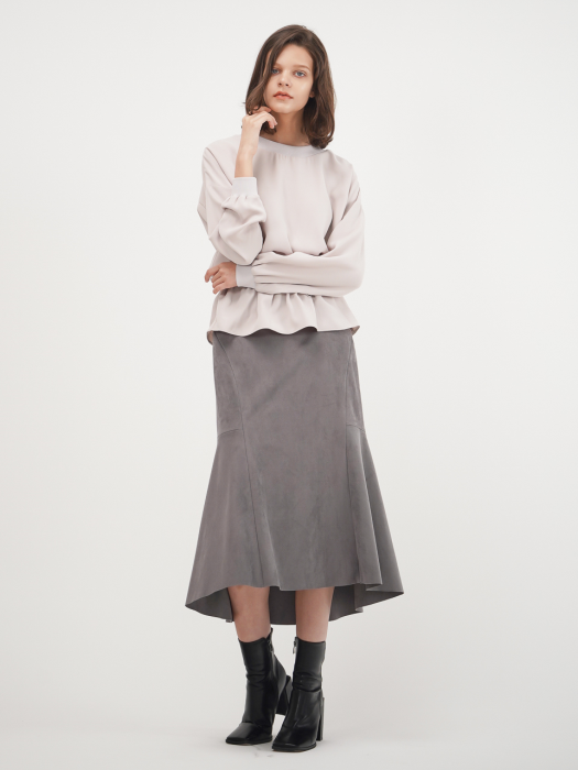 Suede Flared Skirt_Grey