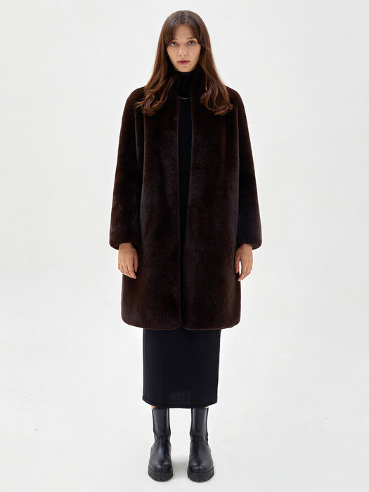 Belle Eco Fur Coat Brown