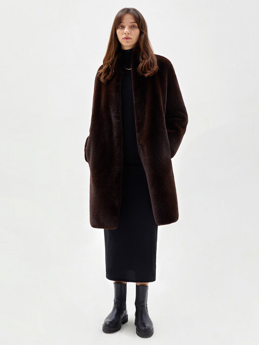 Belle Eco Fur Coat Brown