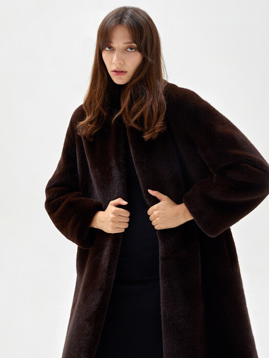 Belle Eco Fur Coat Brown