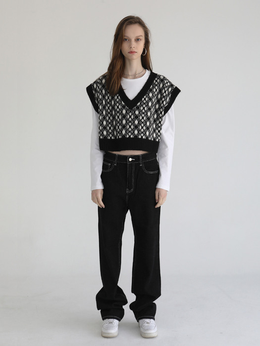Jacquard knit vest [Black]