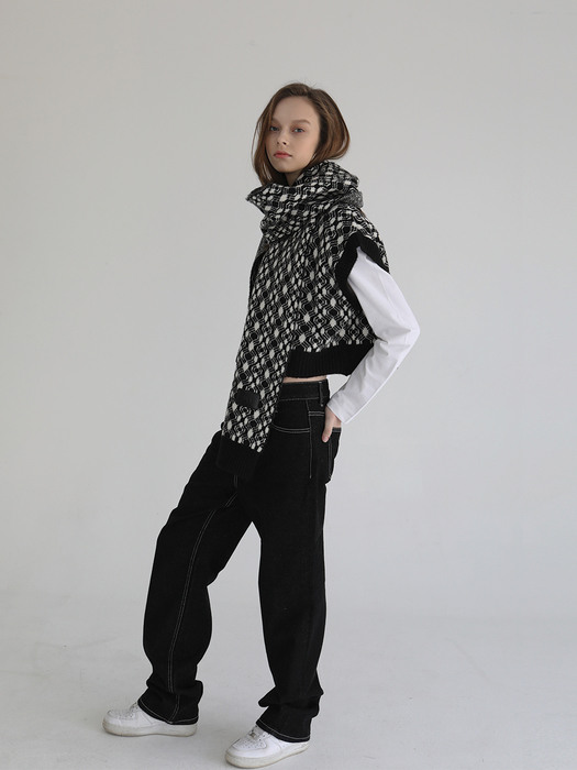 Jacquard knit vest [Black]