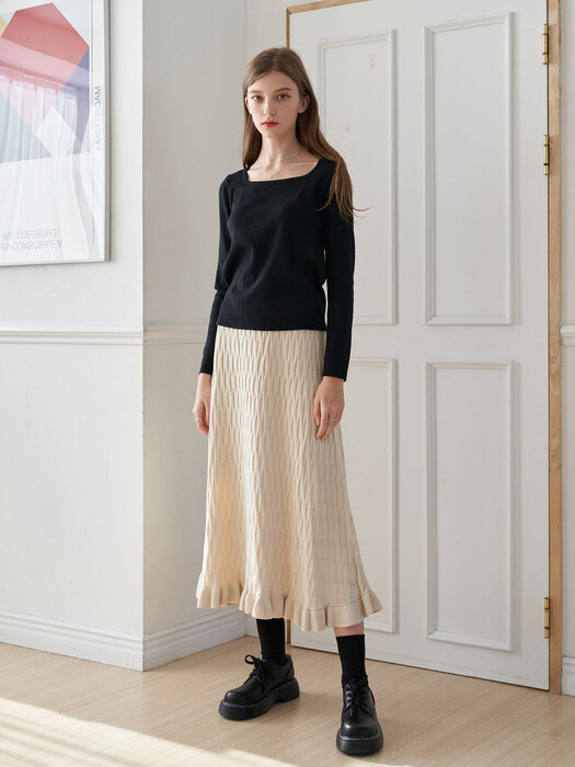 Grave frill flare Knit Skirt (2color)