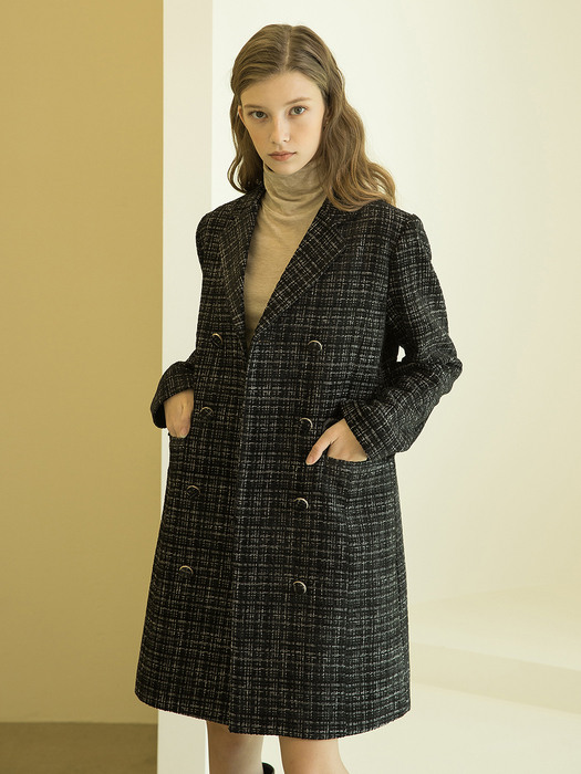 Tweed Double Jacket Belt Dress Black