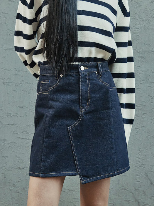 Signature Unbalance Denim Mini Skirt  Navy (KE2127M51R)