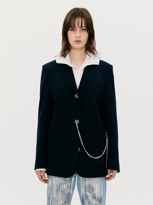 TAILORED JACKET WITH DETACHABLE CHAIN, DARK NAVY