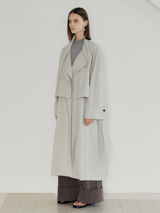 DOUBLE COLLAR TRENCH COAT - LIGHT GREY