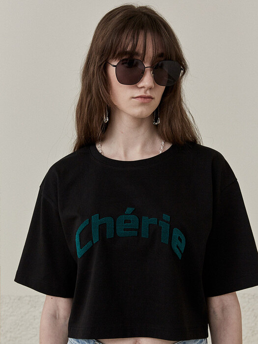 CHERIE Embroidered Cotton T-Shirt_Black