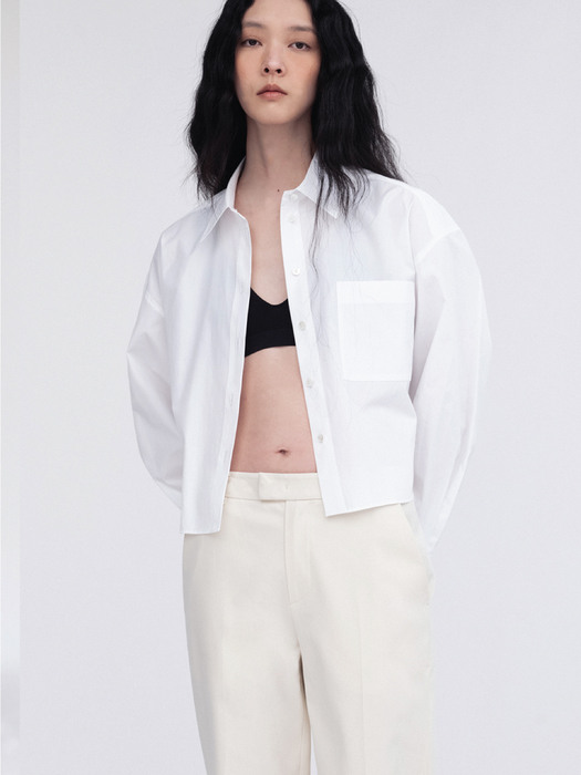 Cotton Cropped Shirt / White