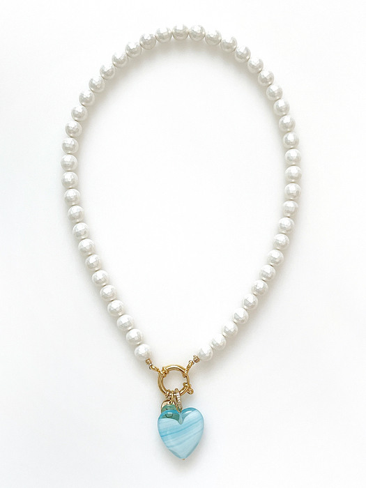 Blue Milk Heart Pearl Necklace