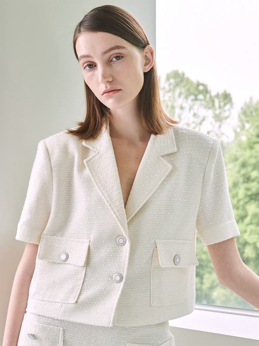 Summer Tweed Crop Jacket - Ivory