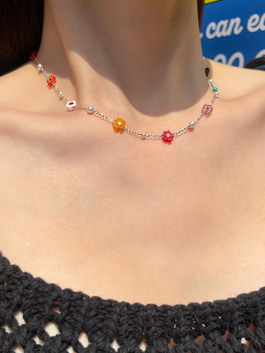 [SURGICAL] COLORFUL FLOWER GLASS BEADS NECKLACE AN122006