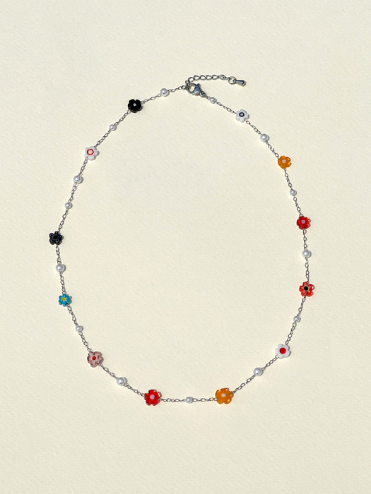 [SURGICAL] COLORFUL FLOWER GLASS BEADS NECKLACE AN122006