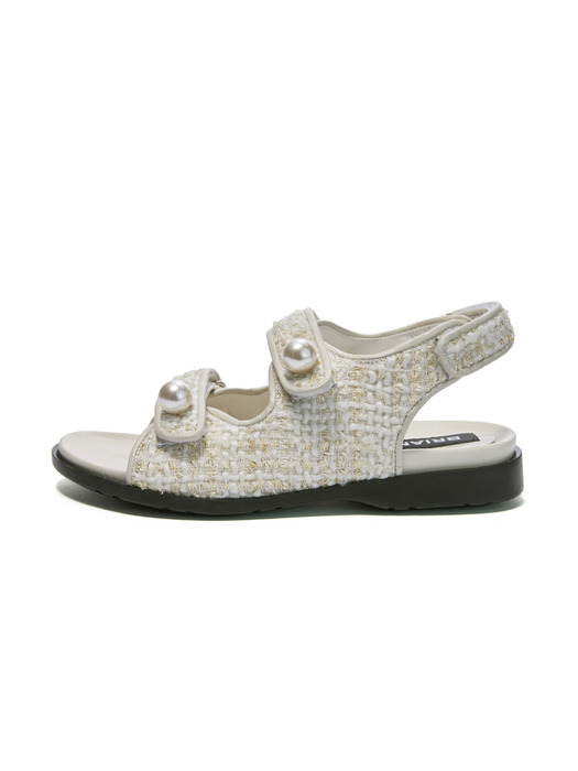 Tweed Velcro Sandals_Cream