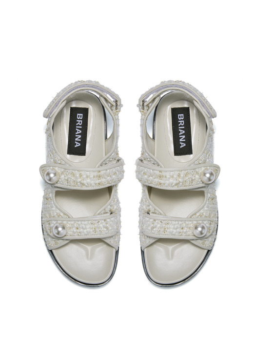Tweed Velcro Sandals_Cream