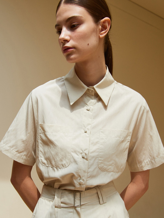 amr1410 washed short sleeve blouse (beige)