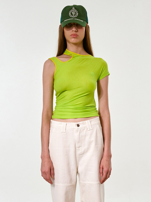 ONE SHOULDER CUT-OUT TOP, GREEN
