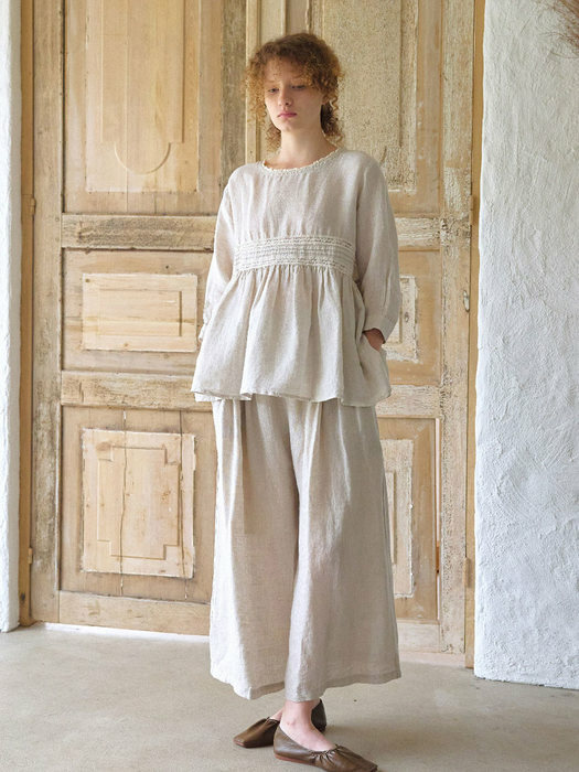 Pure Linen Wide Button Trousers	