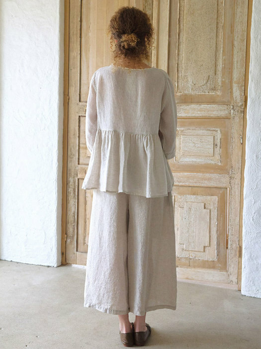 Pure Linen Wide Button Trousers	
