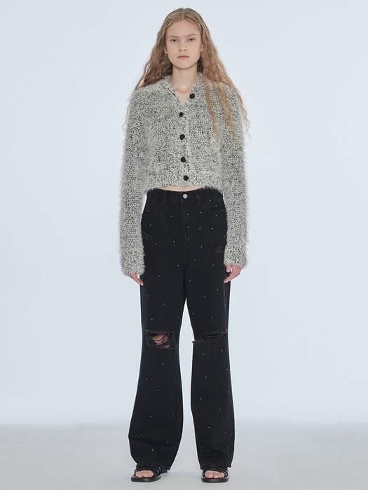 [단독]FUZZY MIXED KNIT CARDIGAN (black)