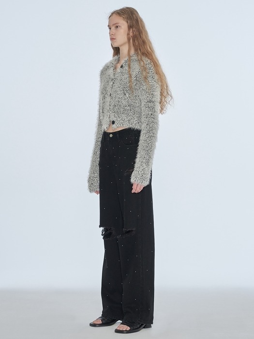 [단독]FUZZY MIXED KNIT CARDIGAN (black)