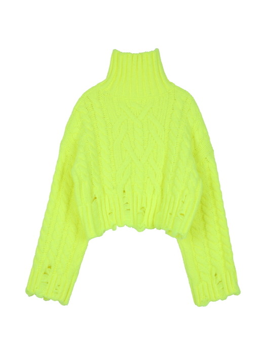 [22FW] High Neck Cable Crop Pullover - Neon Green