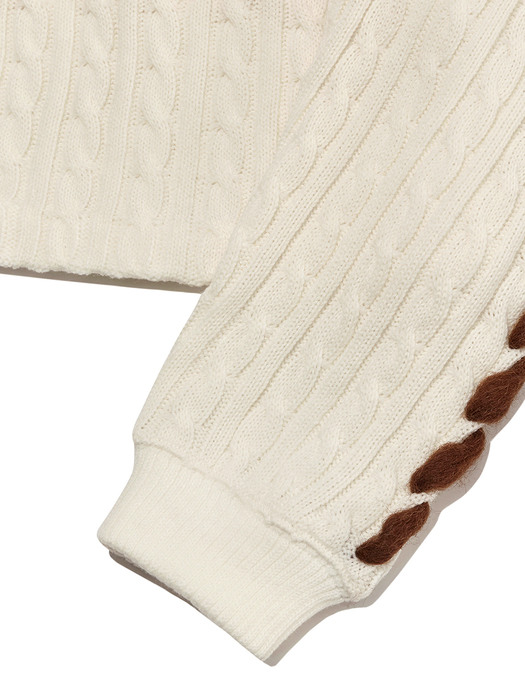 Hand Stitch Crop Knit Pullover White
