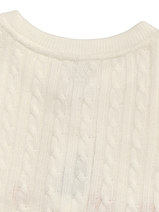 Hand Stitch Crop Knit Pullover White