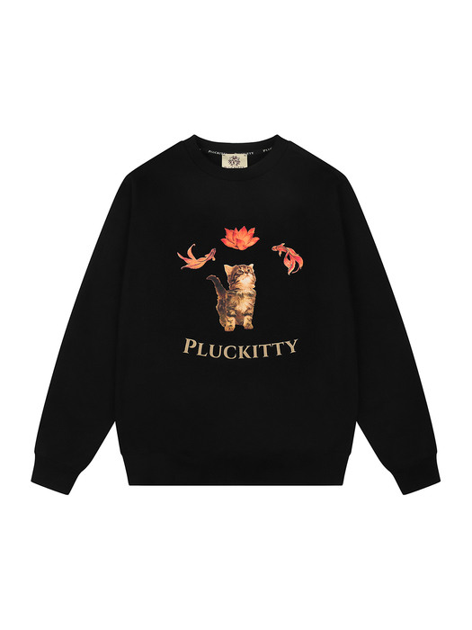 Pet me more kitten lotus print sweatshirt Black Unisex