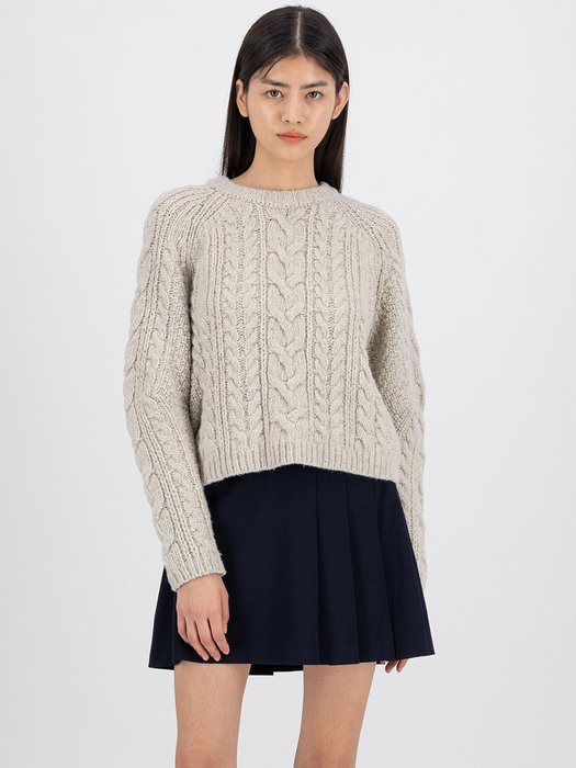 [KNIT] Curved Sleeve Cable Knit Top