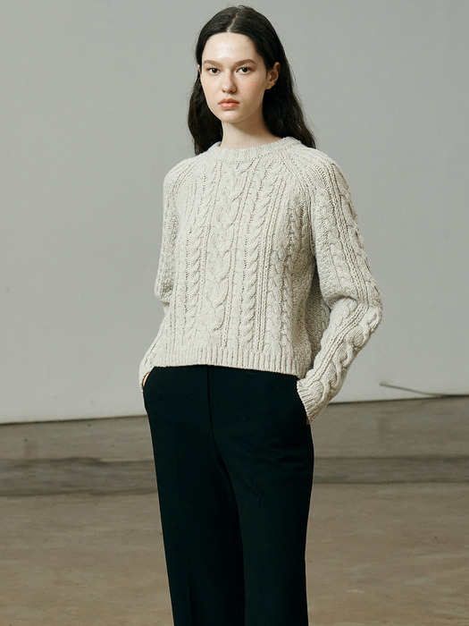 [KNIT] Curved Sleeve Cable Knit Top