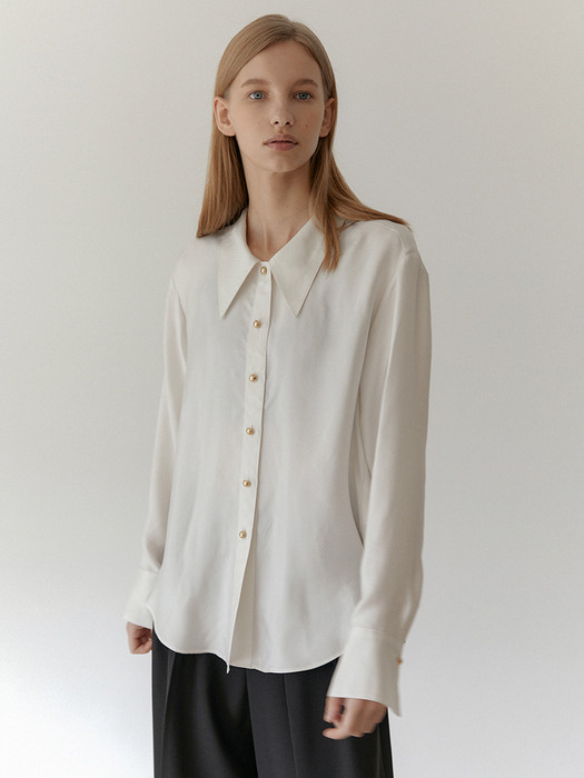 GABI low collar cupra twill sllky blouse_Ivory