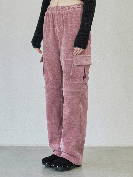 VELVET CARGO PANTS (pink)