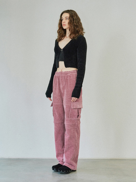 VELVET CARGO PANTS (pink)